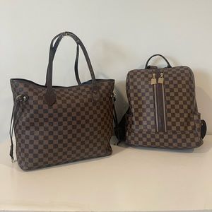 Brown Checkered Purse & Matching Backpack